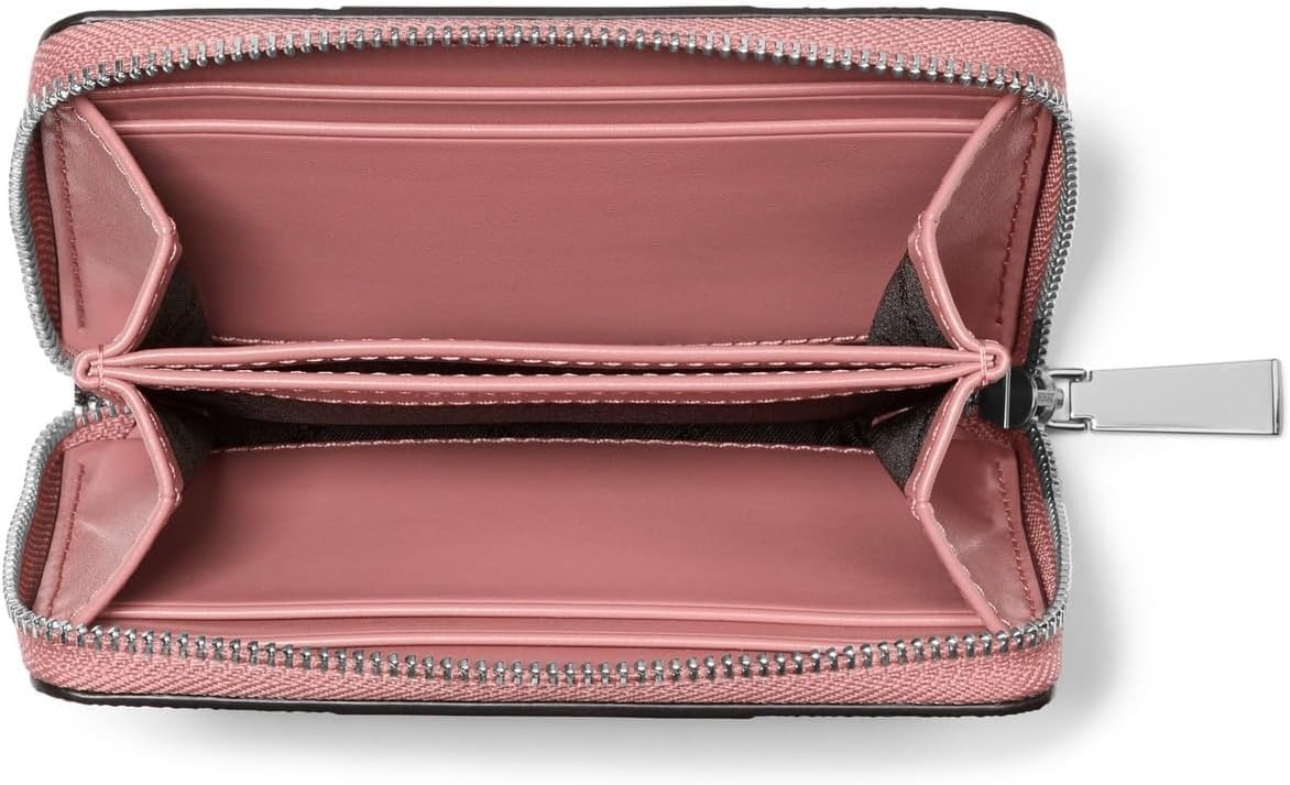 image:imageMichael Kors Jet Set Small Zip Around Card Case SilverTone HardwareSignature Coated TwillOptic WhiteAllumRose