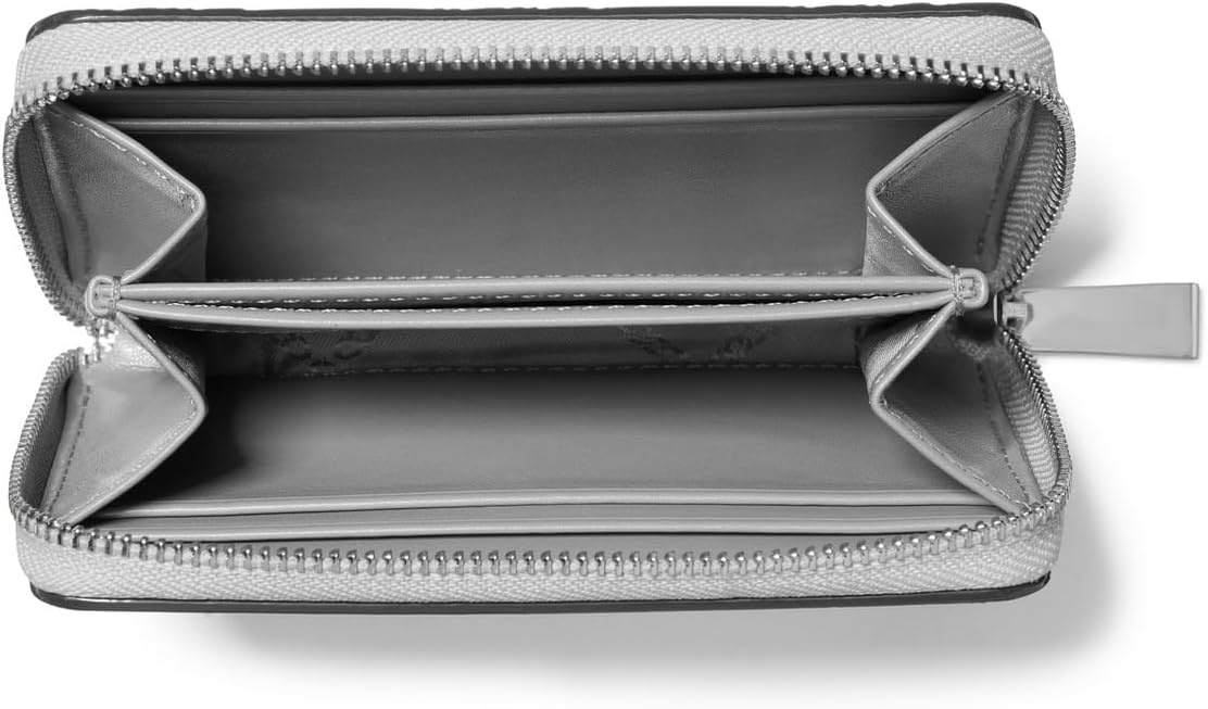 image:imageMichael Kors Jet Set Small Zip Around Card Case SilverTone HardwareSignature Coated TwillOptic WhiteAllumSilver