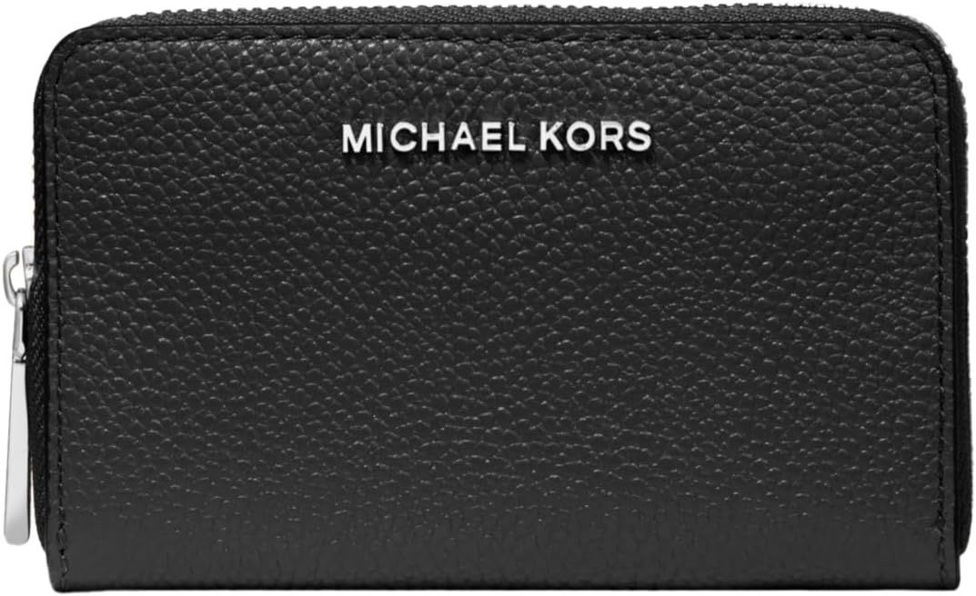 image:imageMichael Kors Jet Set Small Zip Around Card Case SilverTone HardwareSignature Coated TwillOptic WhiteAllumSilverTone HardwareMercer Pebble LeatherBlack