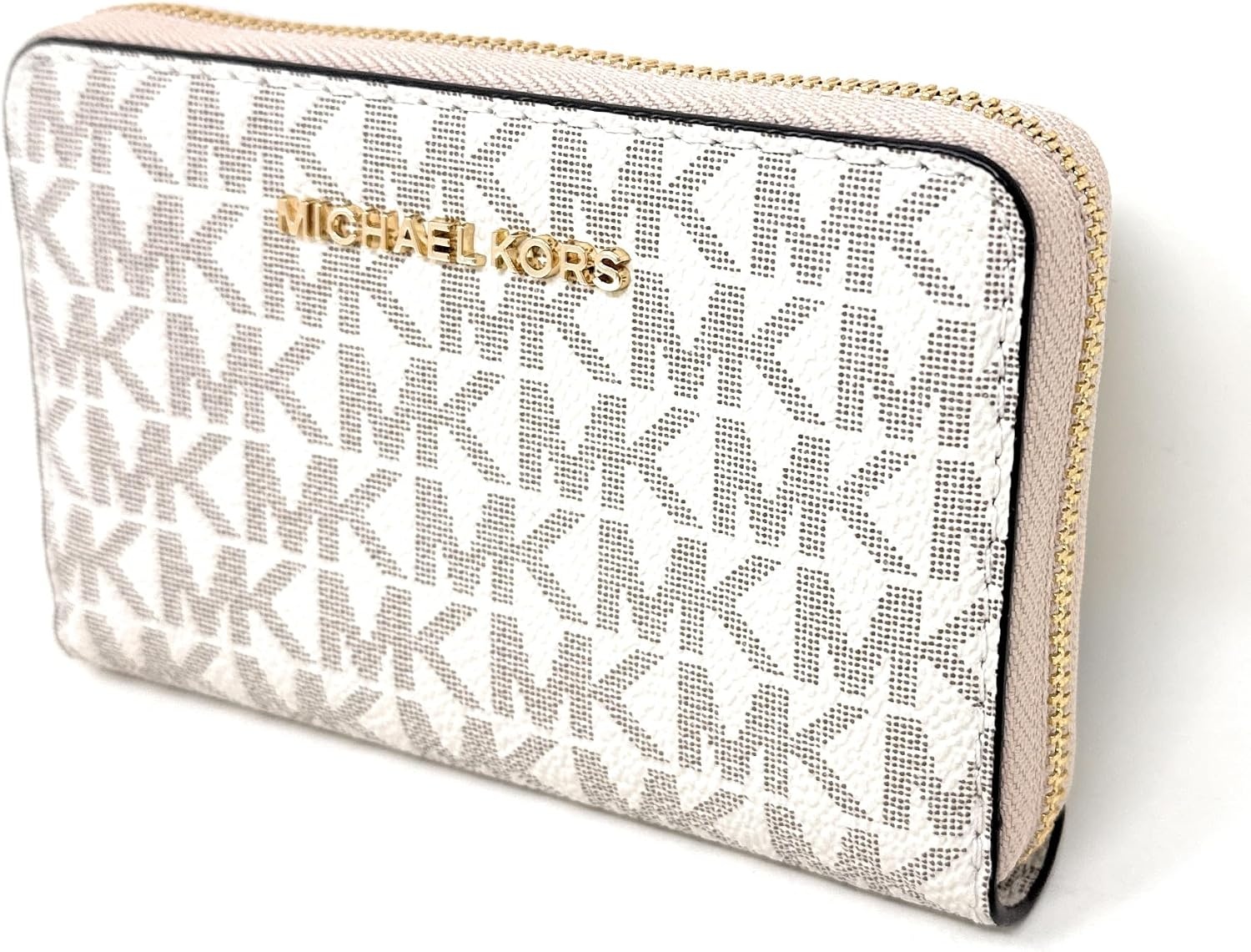 image:imageMichael Kors Jet Set Small Zip Around Card Case SilverTone HardwareSignature Coated TwillOptic WhiteAllumVanillaSoft Pink