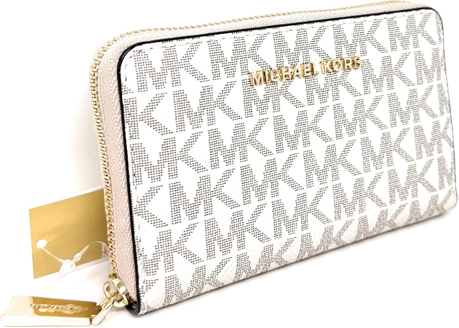 image:imageMichael Kors Jet Set Small Zip Around Card Case SilverTone HardwareSignature Coated TwillOptic WhiteAllumVanillaSoft Pink