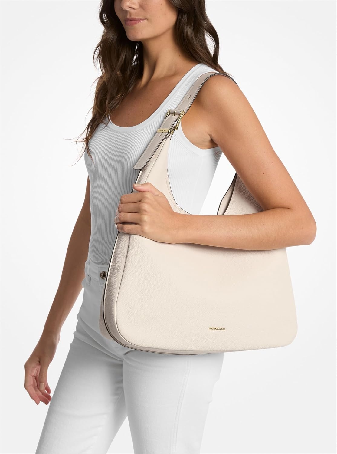 image:imageMichael Kors Nolita Large Hobo Shoulder BagGoldtone HardwareLight Cream