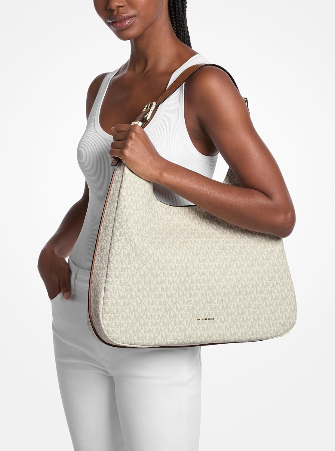 image:imageMichael Kors Nolita Large Hobo Shoulder BagGoldtone HardwareMk Signature Coated TwillVanillaAcorn