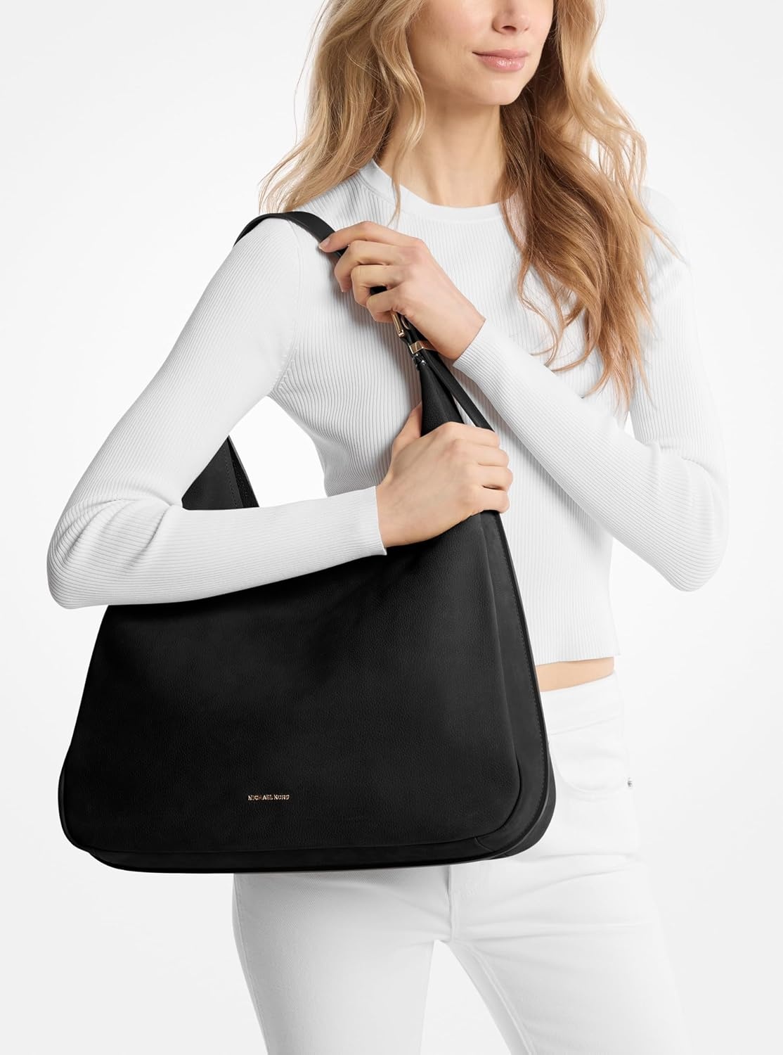 image:imageMichael Kors Nolita Large Hobo Shoulder BagGoldtone HardwareNubuck LeatherBlack