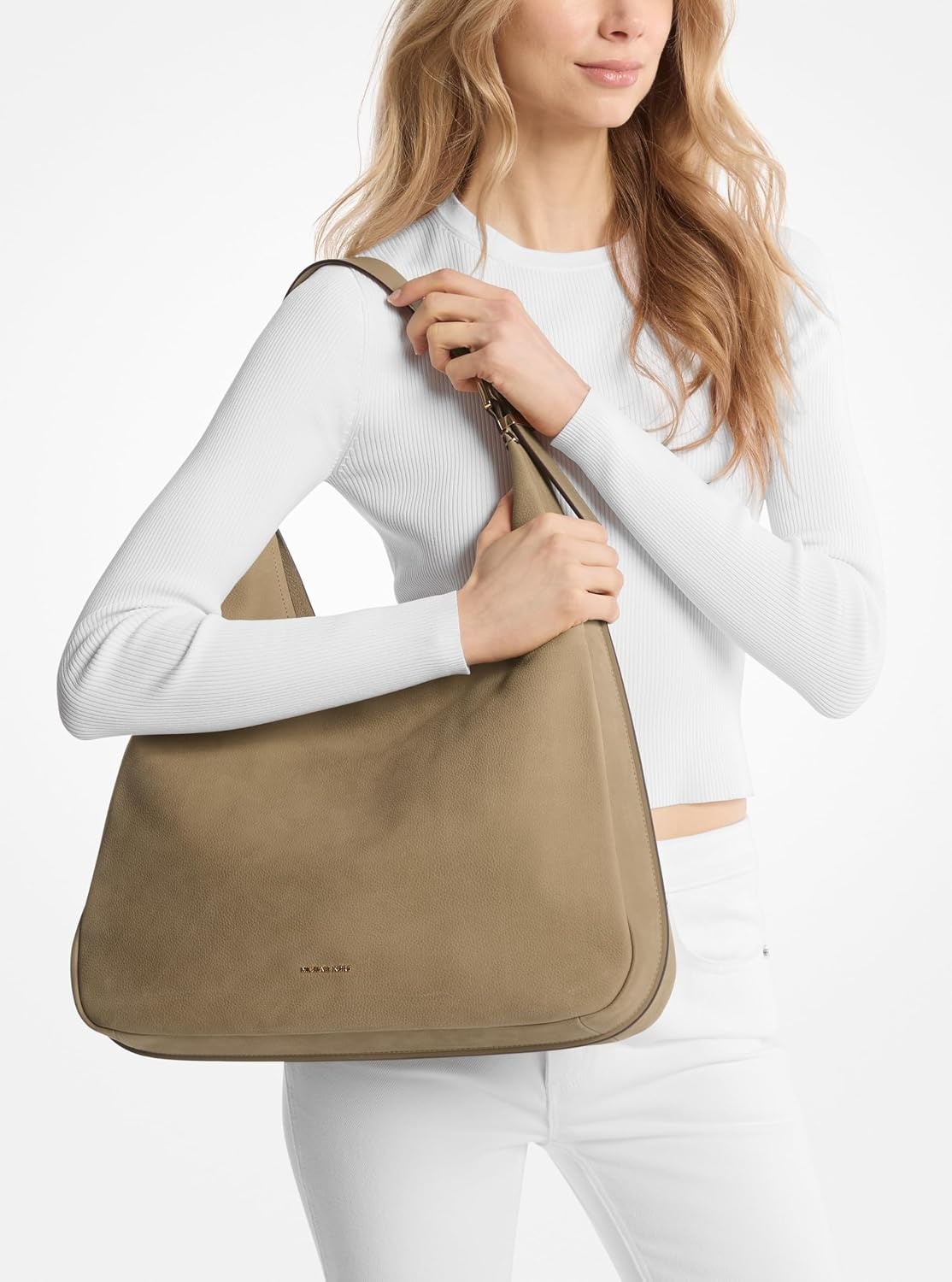 image:imageMichael Kors Nolita Large Hobo Shoulder BagGoldtone HardwareNubuck LeatherHusk