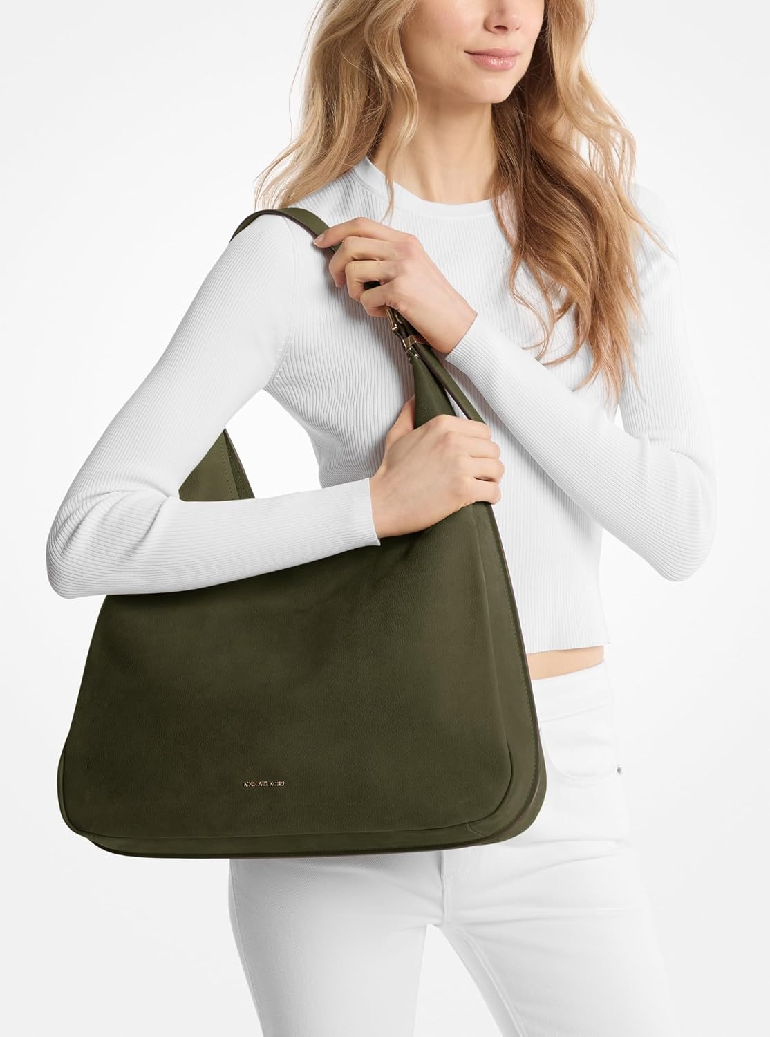 image:imageMichael Kors Nolita Large Hobo Shoulder BagGoldtone HardwareNubuck LeatherIvy