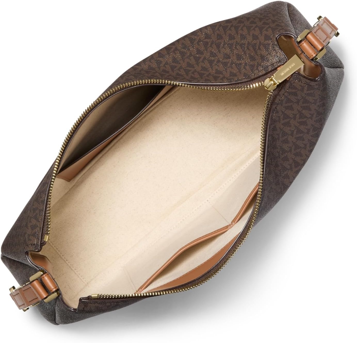 image:imageMichael Kors Nolita Medium Top Zip Convertible Shoulder BagGoldtone HardwareMk Signature Coated TwillBrownAcorn