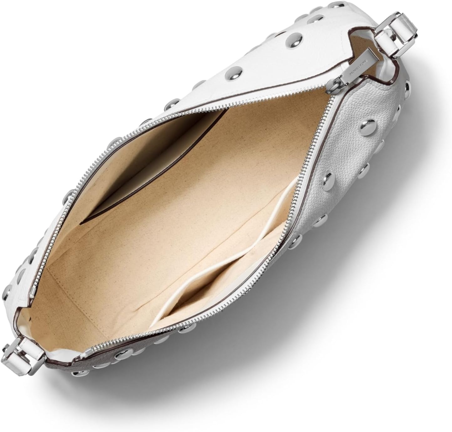 image:imageMichael Kors Nolita Medium Top Zip Convertible Shoulder BagSilvertone HardwareMatte Pebbled Leather W Dome StudsOptic White