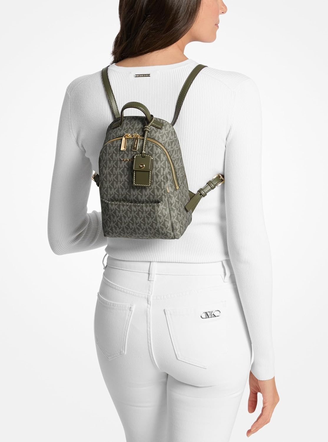 image:imageMichael Kors Sable Extra Small Covertible Messenger BackpackGoldtone HardwareTonal Mk Signature NylonIvy