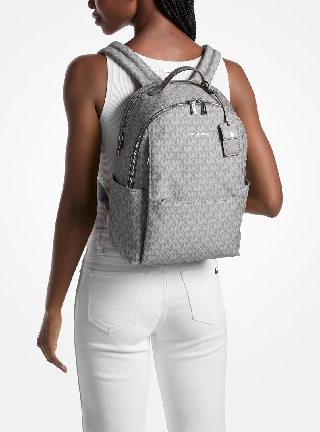 image:imageMichael Kors Sable Large Backpack GoldTone HardwareBirchSilvertone HardwareMk Signature Coated TwillStorm