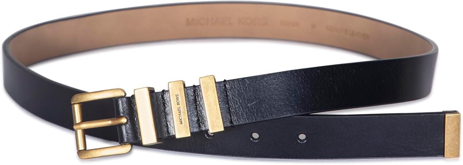 image:imageMichael Kors Womens 1 Inch Leather Belt with 3 Keepers Stylish Fashion Accessory for Everyday WearBlackGold