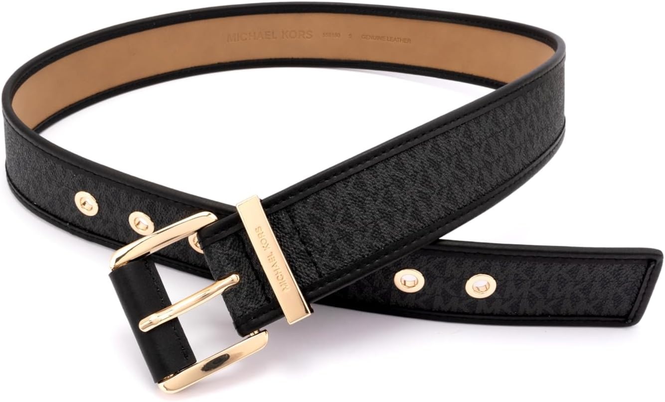 image:imageMichael Kors Womens 175 Inch Logo Belt with Grommets Stylish Fashion Accessory for Everyday WearBlackGold