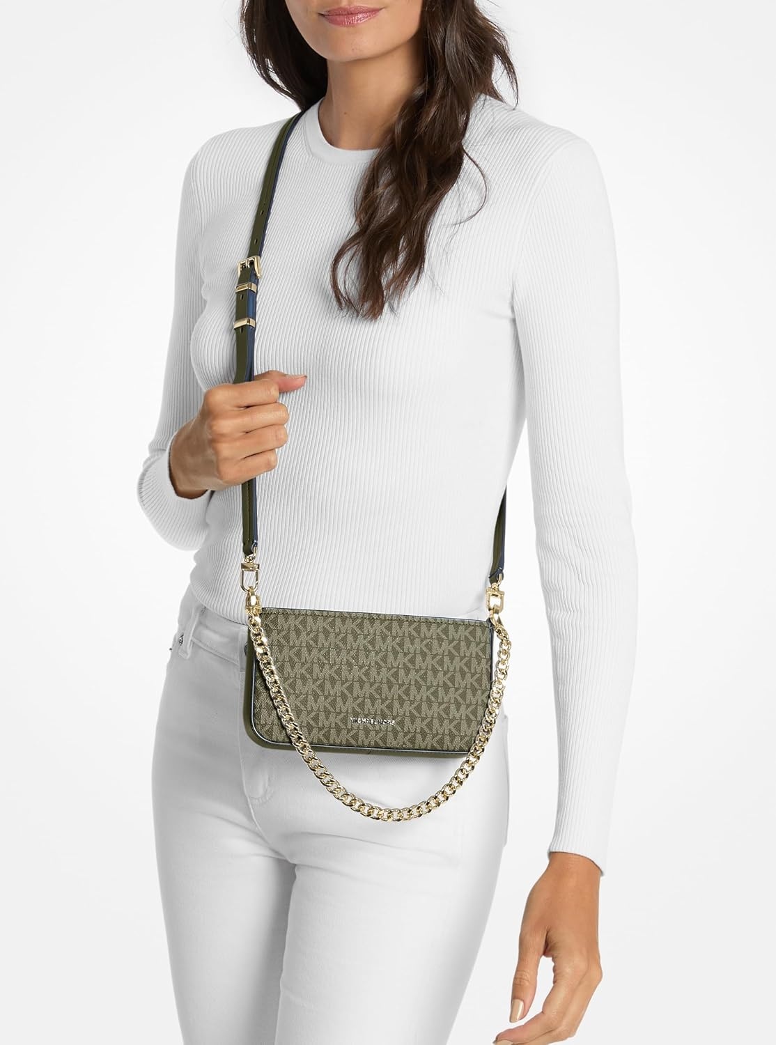 image:imageMichael Kors Womens Bryant Small Convertible Crossbody BagGoldtone HardwareTonal Mk Signature Coated TwillIvy
