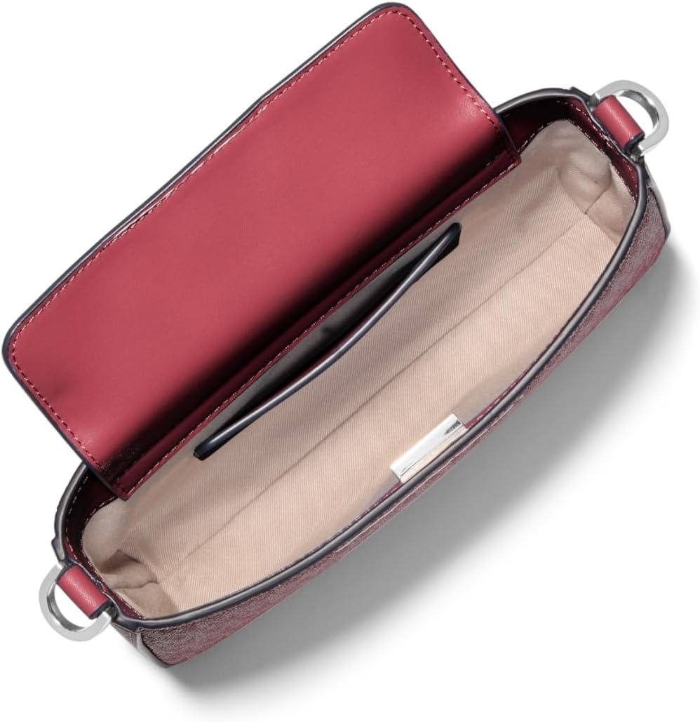 image:imageMichael Kors Womens Bryant Small Convertible Crossbody BagSilvertone HardwareTonal Mk Signature Coated TwillOxblood