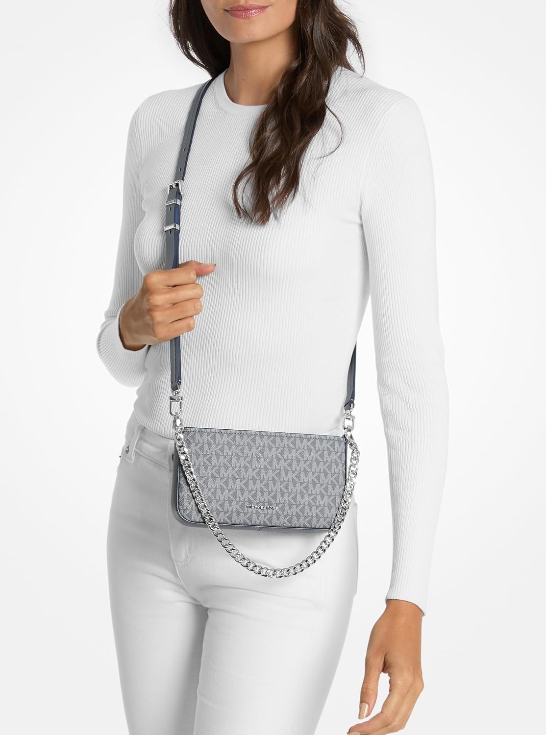 image:imageMichael Kors Womens Bryant Small Convertible Crossbody BagSilvertone HardwareTonal Mk Signature Coated TwillStorm