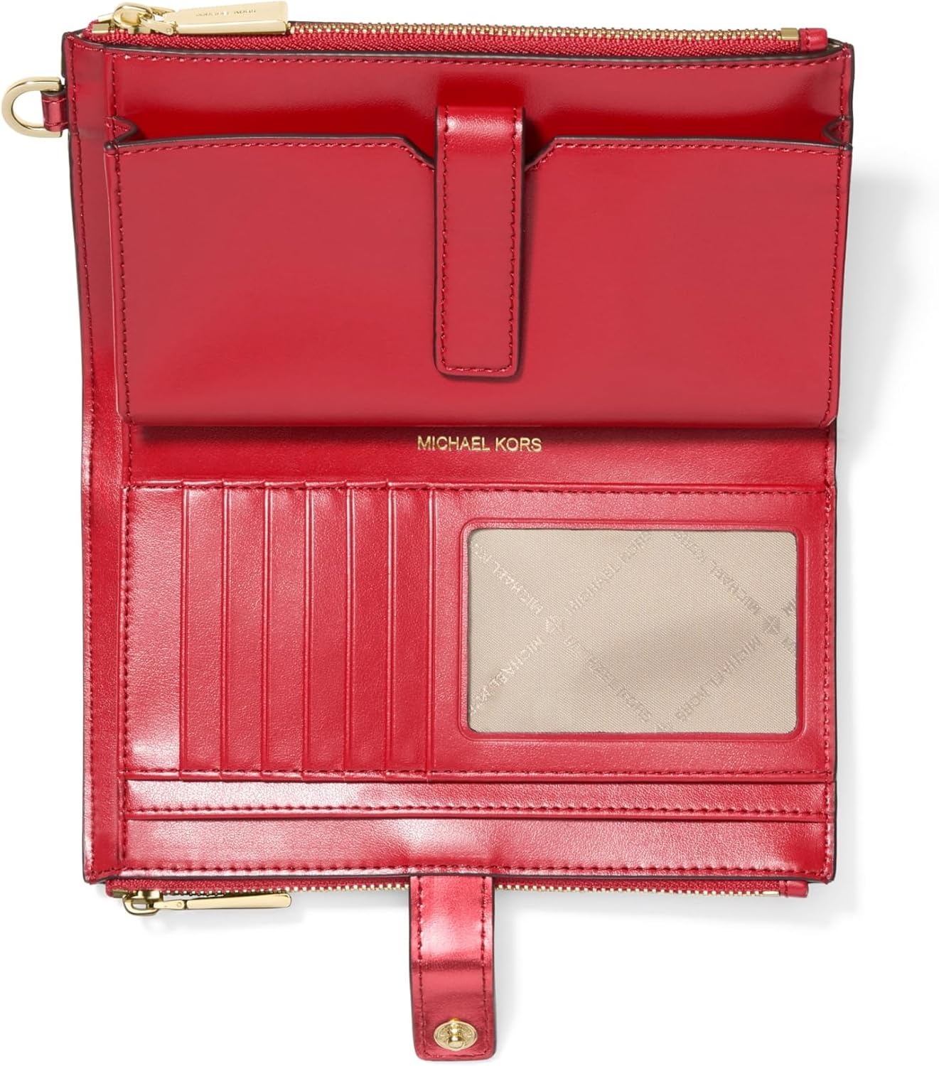 image:imageMichael Kors Womens Jet Set Double Zip WristletGoldtone HardwareMetallic Mk SignatureCrimson
