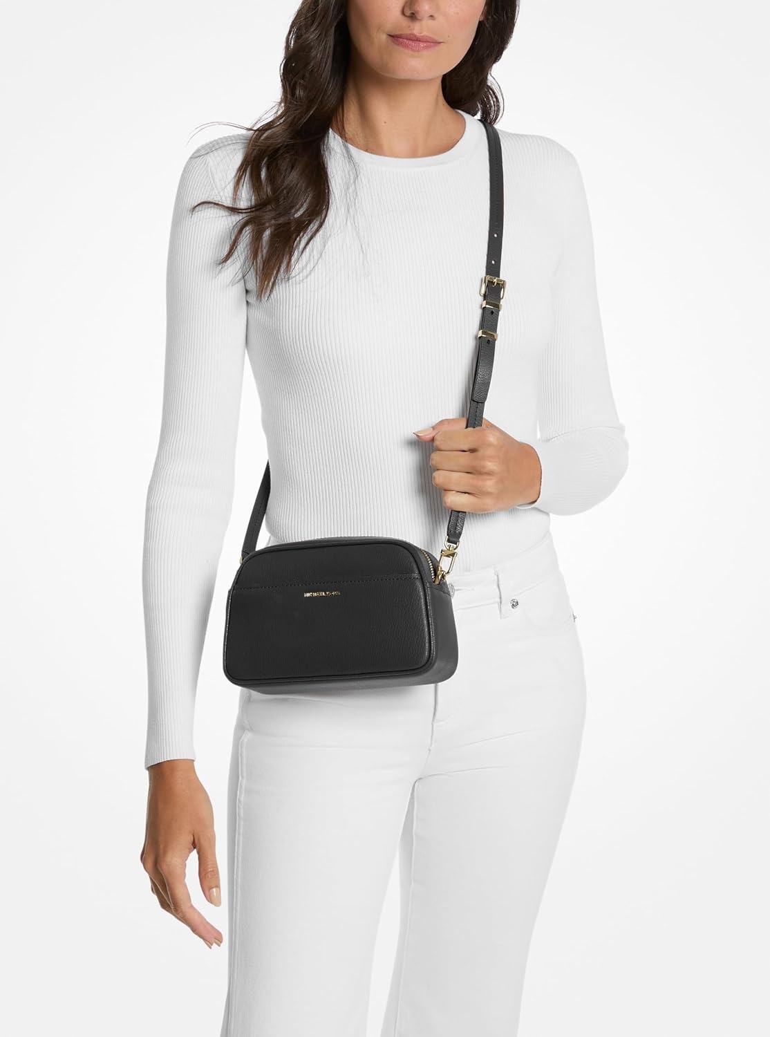 image:imageMichael Kors Womens Jet Set Small Camera CrossbodyGoldtone HardwareEmbossed Goat LeatherBlack