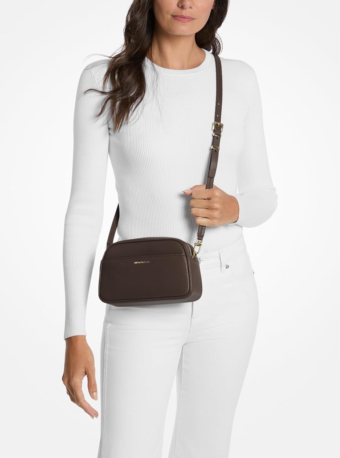 image:imageMichael Kors Womens Jet Set Small Camera CrossbodyGoldtone HardwareEmbossed Goat LeatherChocolate