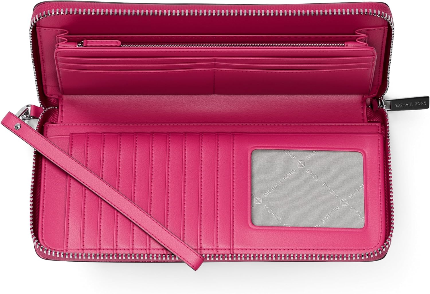 image:imageMichael Kors Womens Jet Set Travel Continental GoldTone HardwareMK Signature Semi Lux Black ChambraySilverTone HardwareMK SignatureRaspberry