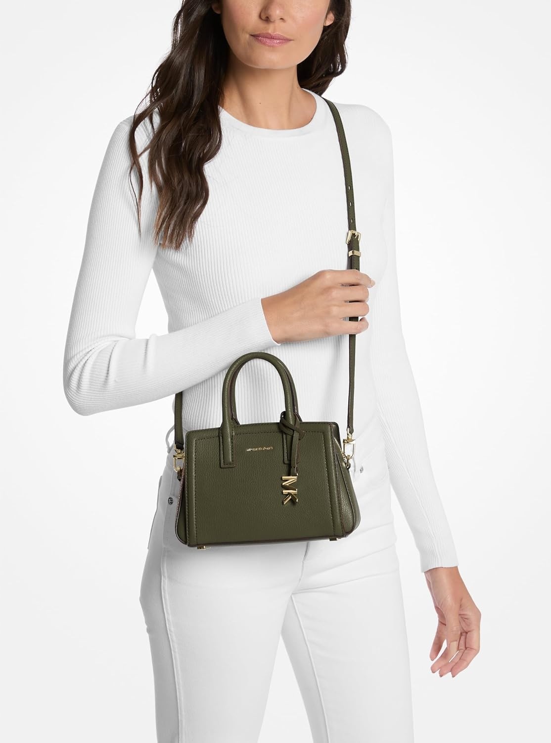 image:imageMichael Kors Womens Laila Extra Small Crossbody BagGoldtone HardwareEmbossed Goat LeatherIvy
