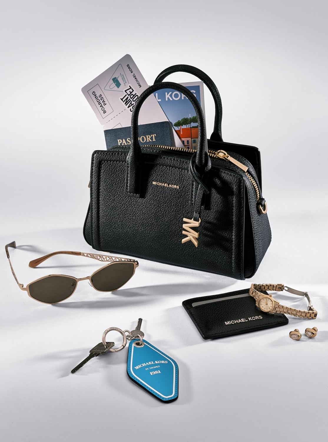 image:imageMichael Kors Womens Laila Extra Small Crossbody BagSilvertone HardwareEmbossed Goat LeatherBlack