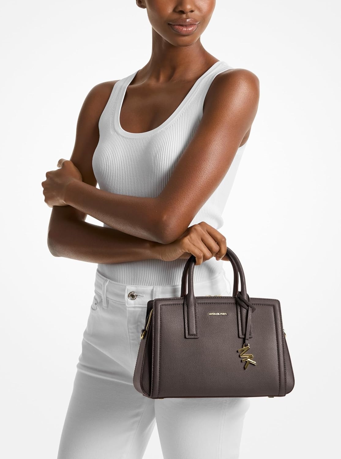 image:imageMichael Kors Womens Laila Small SatchelGoldtone HardwareEmbossed Goat LeatherChocolate
