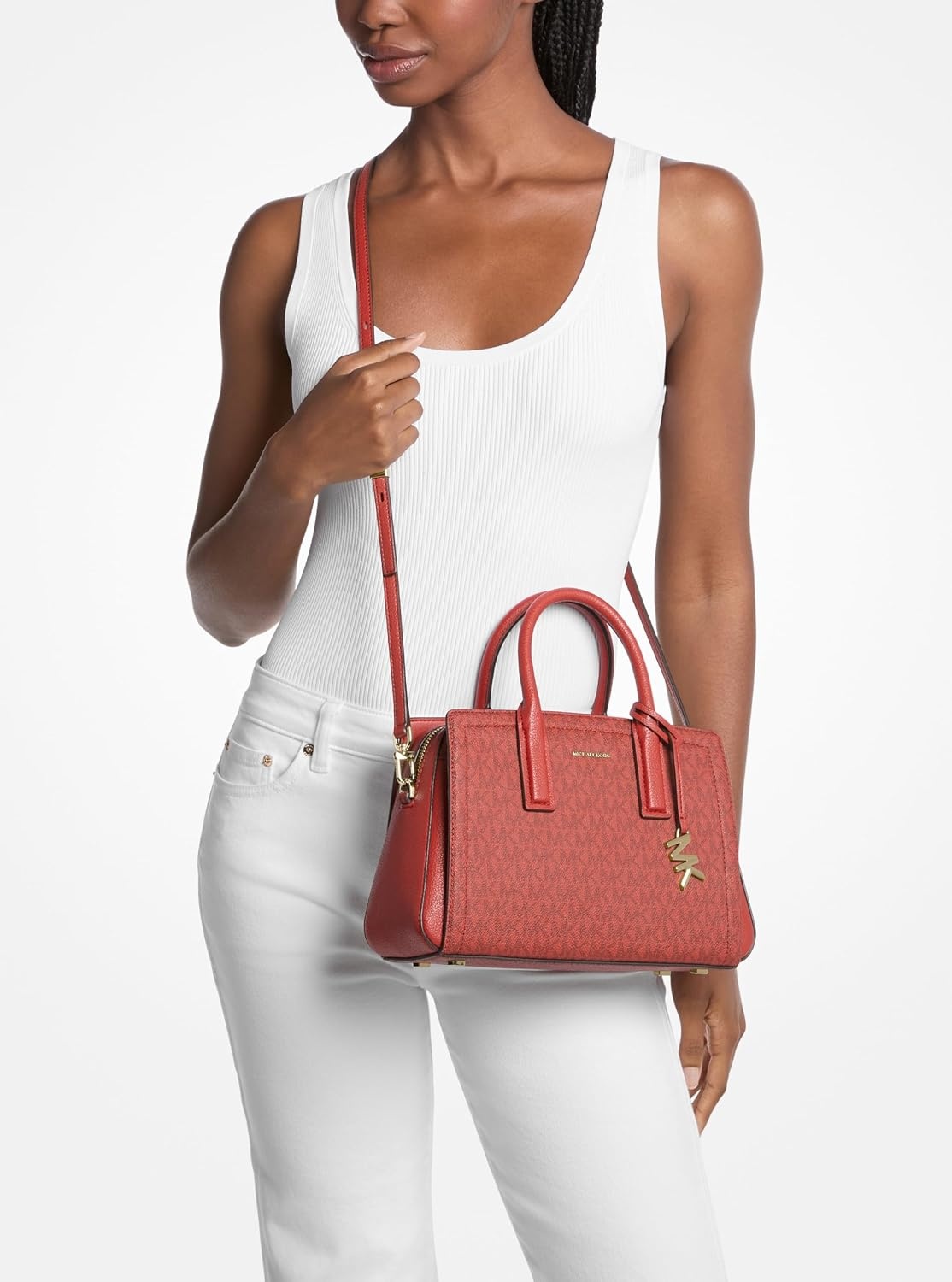 image:imageMichael Kors Womens Laila Small SatchelGoldtone HardwareTonal Mk Signature Coated TwillCrimson Multi