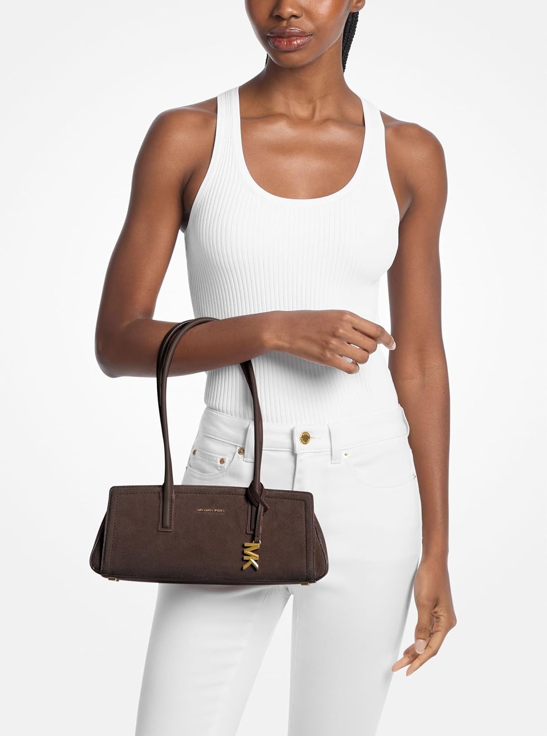 image:imageMichael Kors Womens Laila Small Shoulder Tote BagGoldtone HardwareSuede LeatherChocolate
