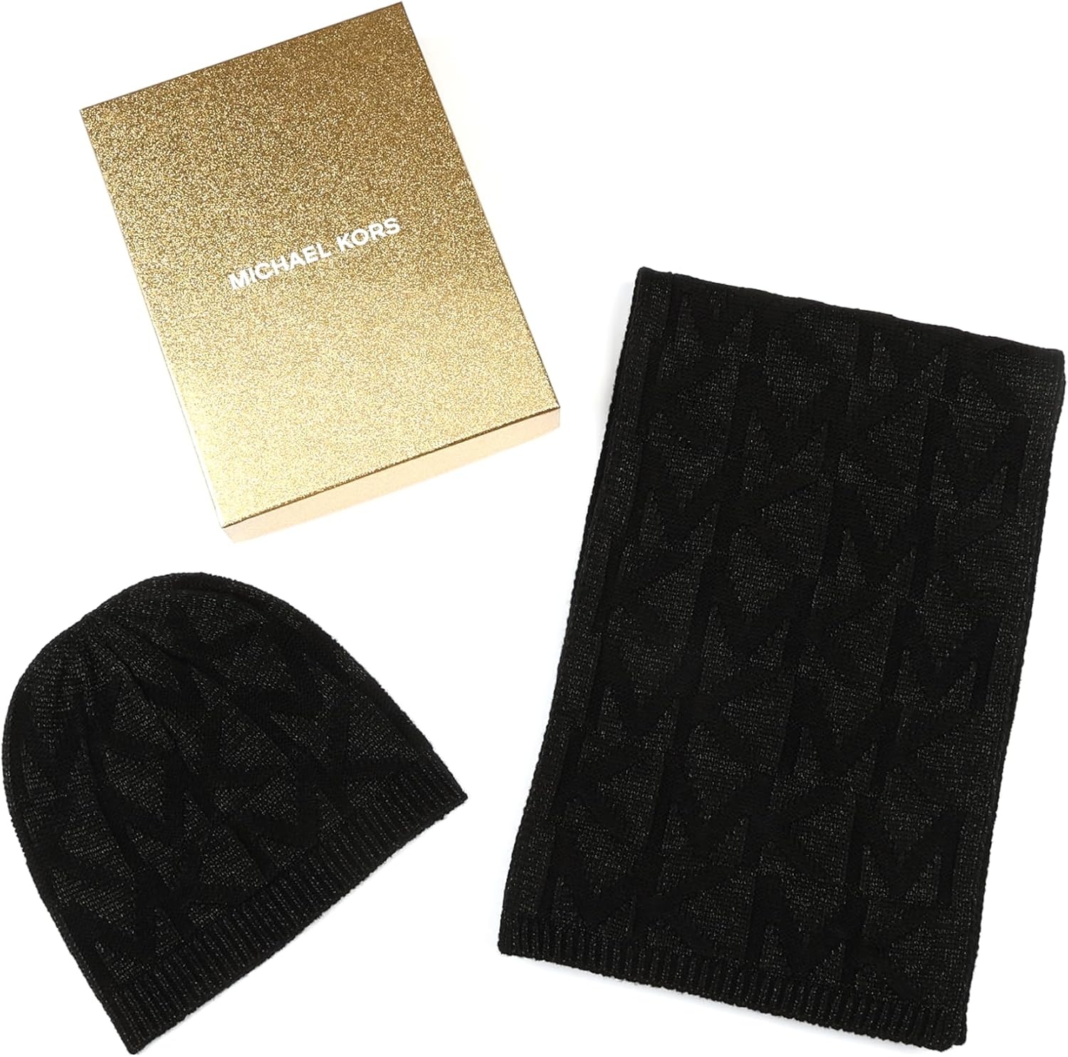 image:imageMichael Kors Womens Metallic Beanie amp Scarf Set Stylish amp Warm Fashion Accessories for Cold WeatherBlack