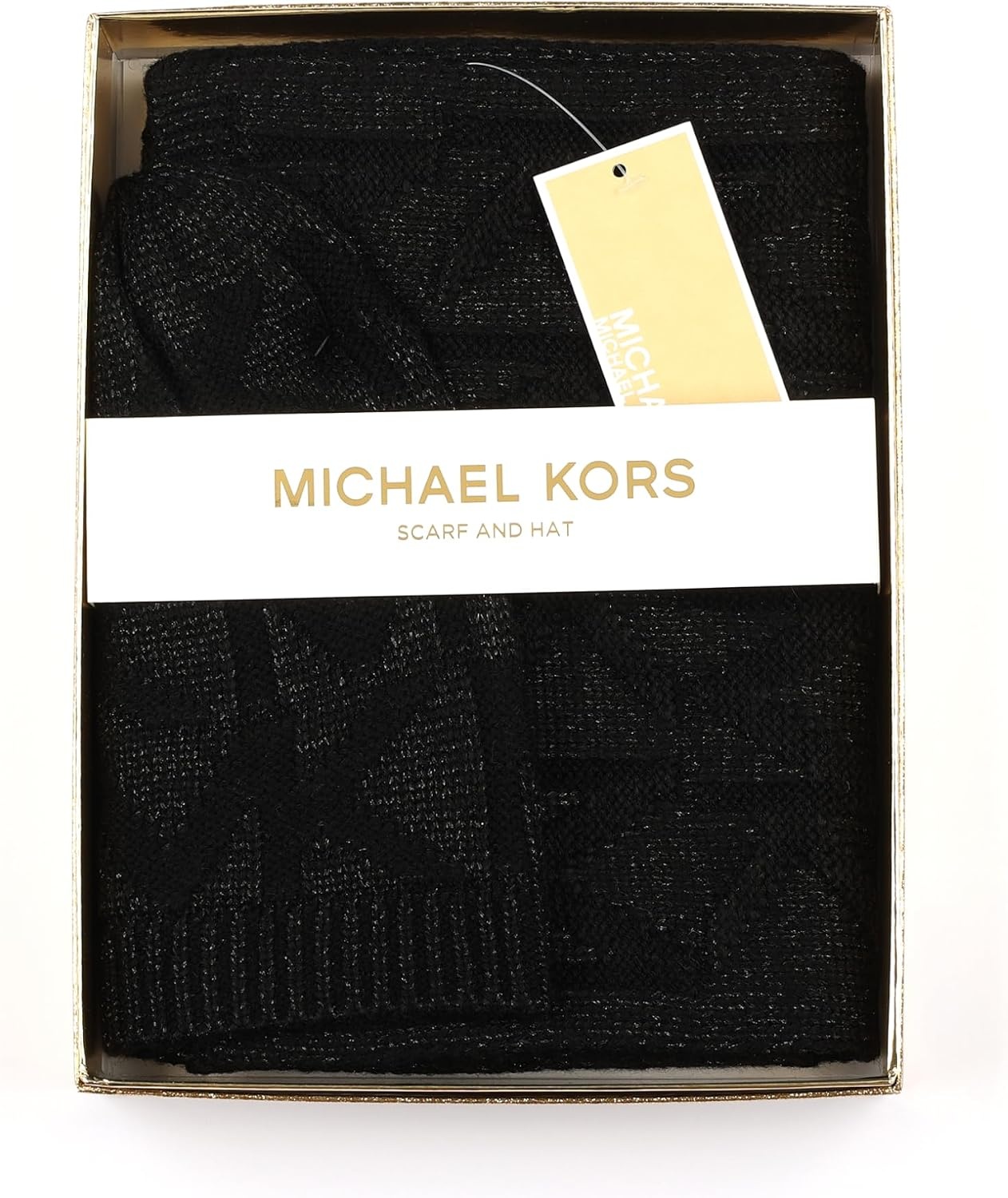 image:imageMichael Kors Womens Metallic Beanie amp Scarf Set Stylish amp Warm Fashion Accessories for Cold WeatherBlack