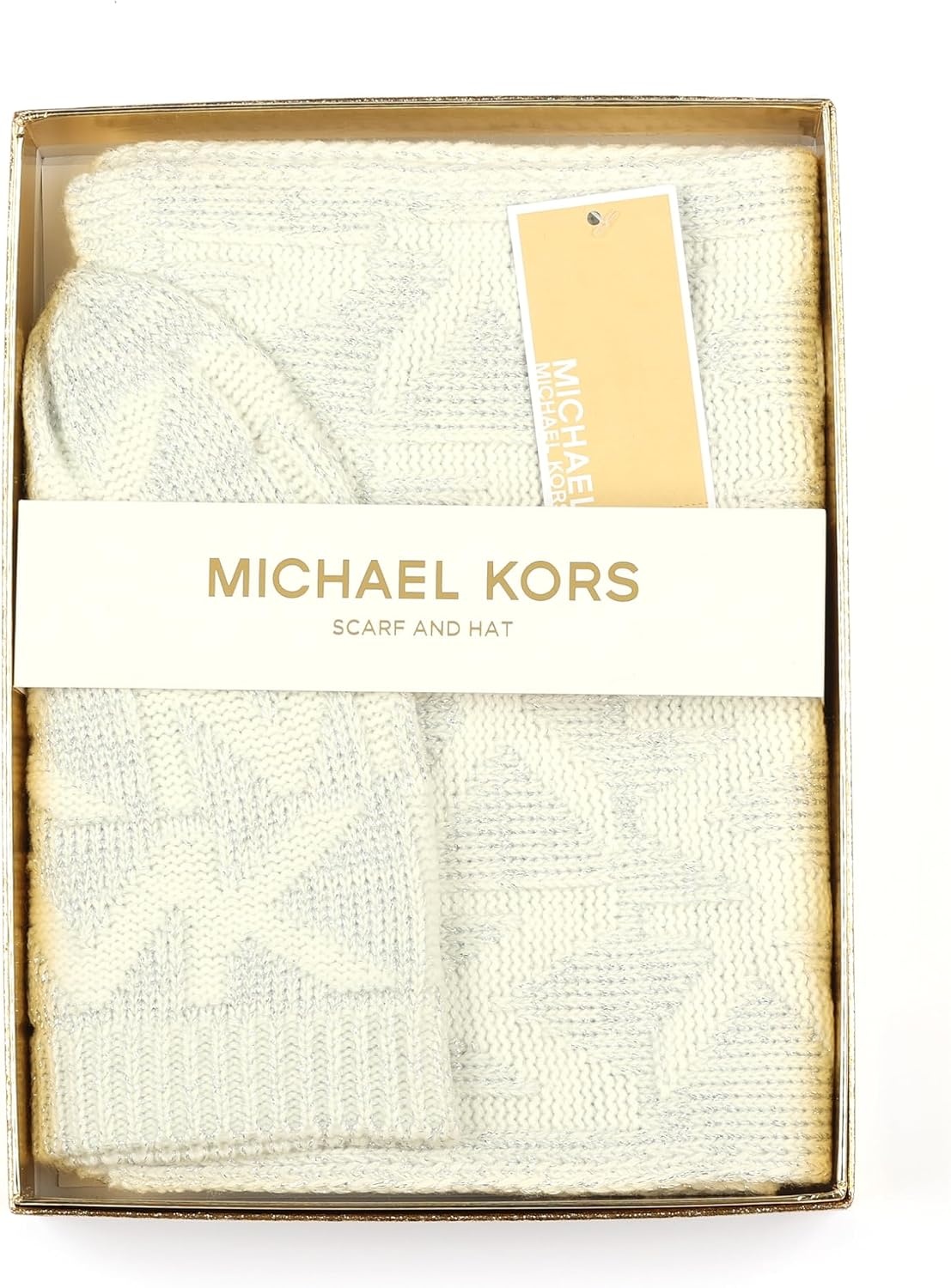 image:imageMichael Kors Womens Metallic Beanie amp Scarf Set Stylish amp Warm Fashion Accessories for Cold WeatherCream