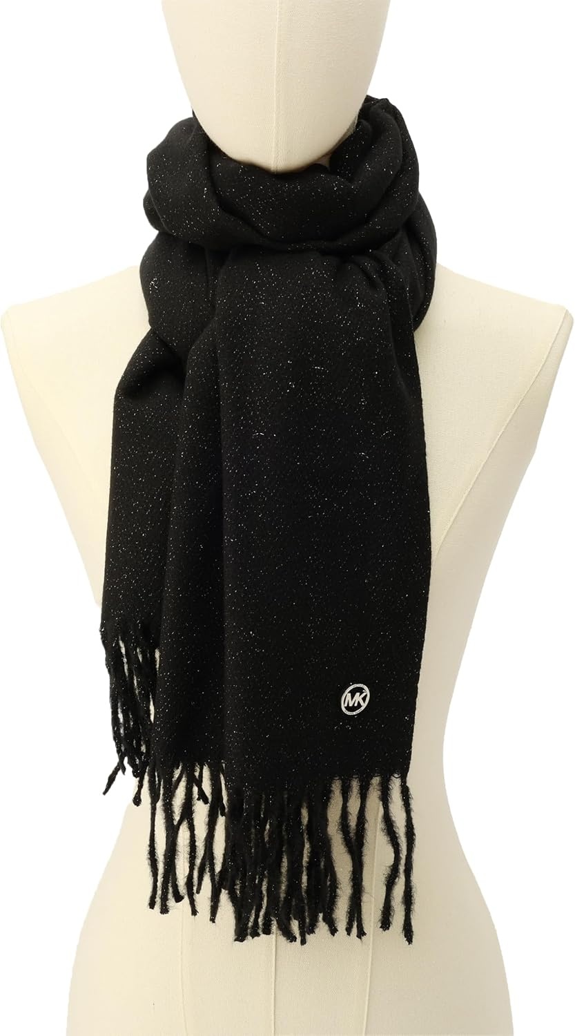 image:imageMichael Kors Womens Metallic Herringbone Wrap Stylish Fashion AccessoryBlack Silver Metal