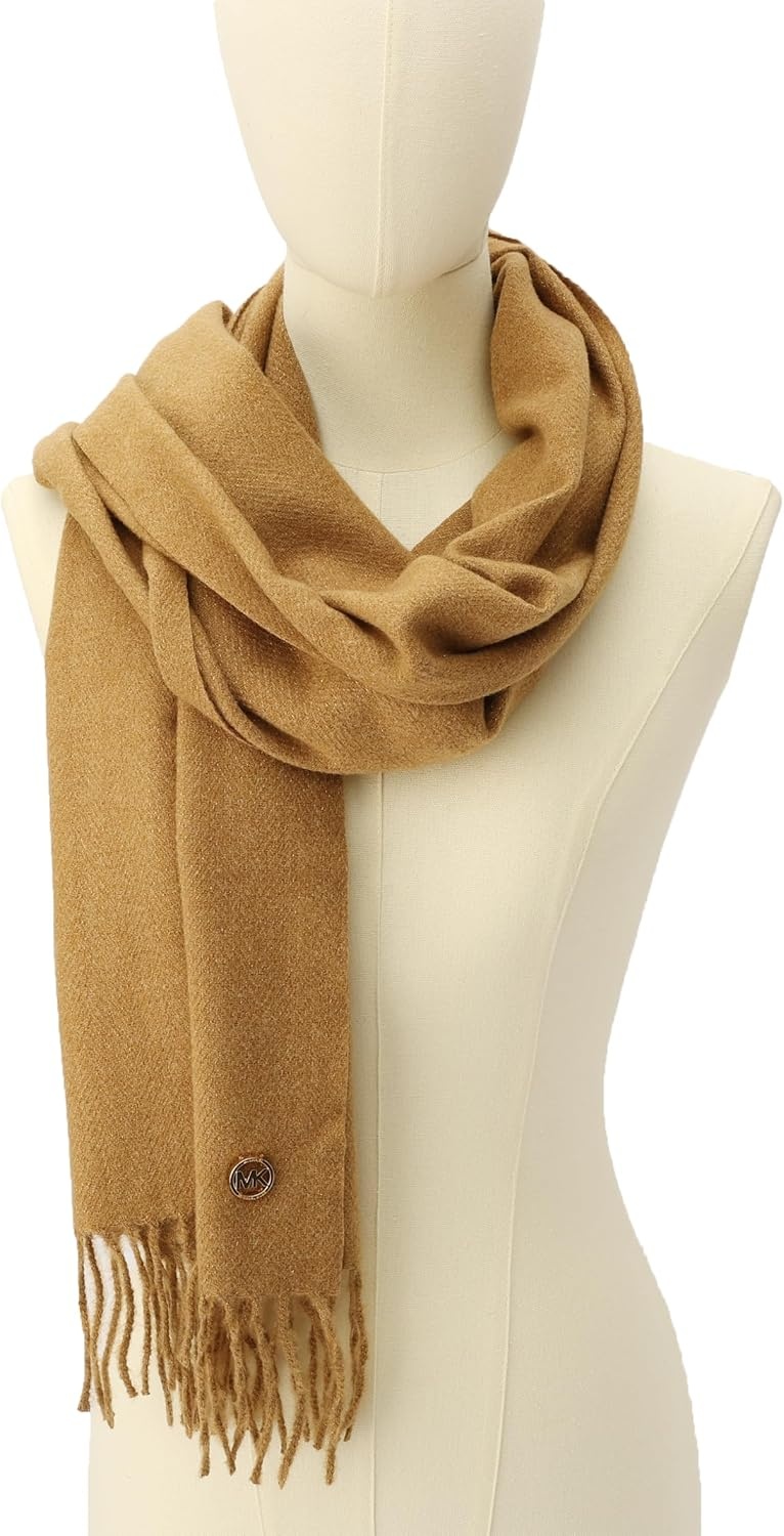 image:imageMichael Kors Womens Metallic Herringbone Wrap Stylish Fashion AccessoryDark Camel Gold Me