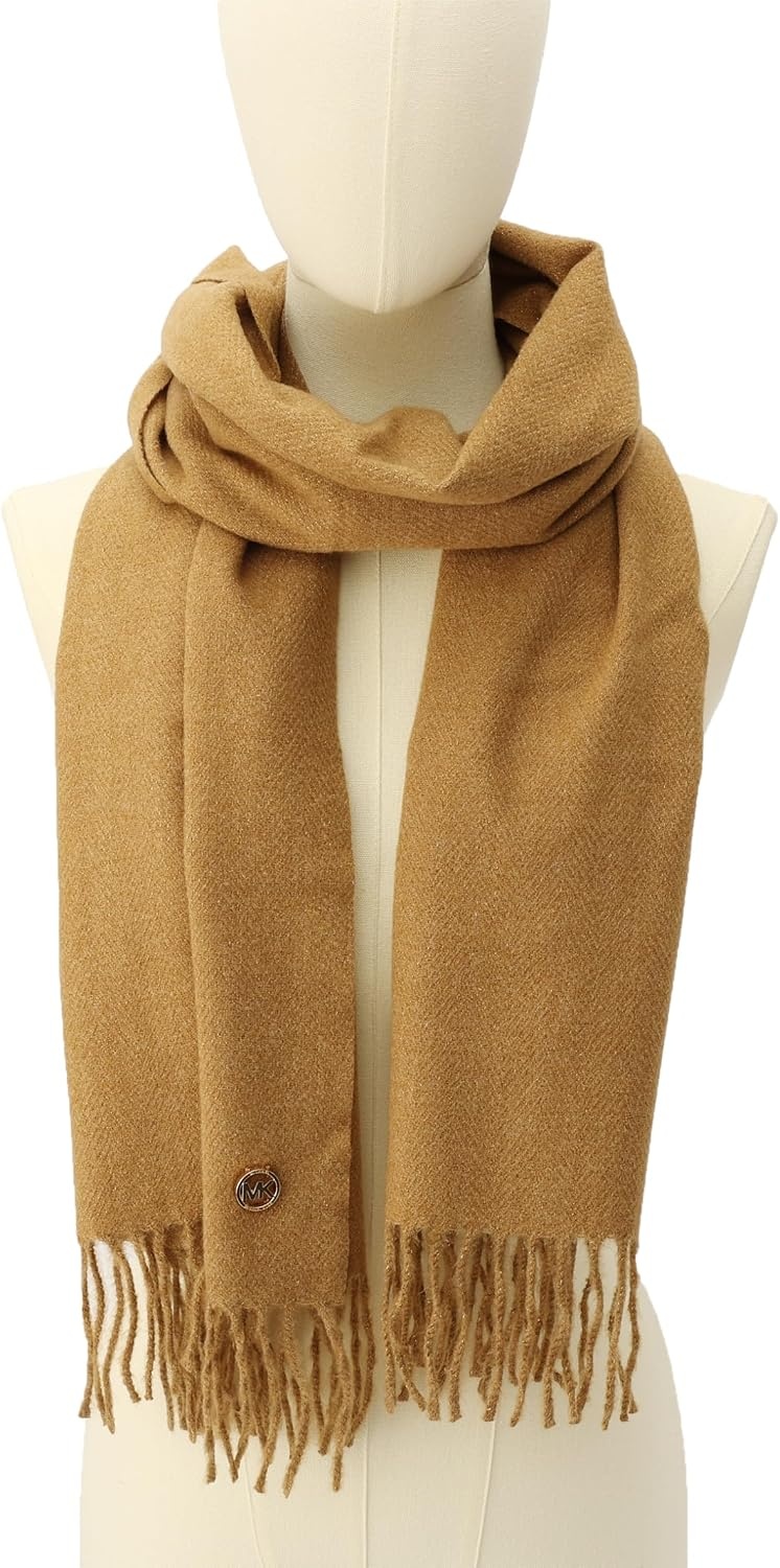 image:imageMichael Kors Womens Metallic Herringbone Wrap Stylish Fashion AccessoryDark Camel Gold Me