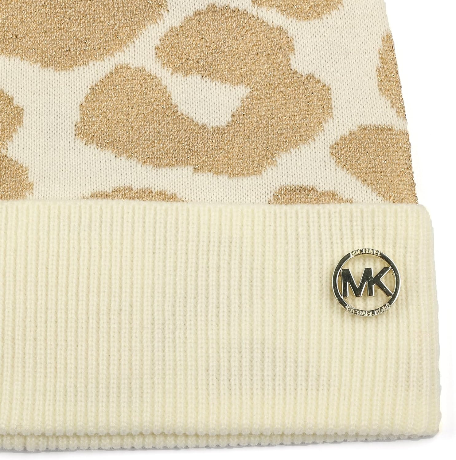 image:imageMichael Kors Womens Metallic Leopard Cuff Hat Stylish Beanie amp Fashion Accessory CapCream Gold Metalli