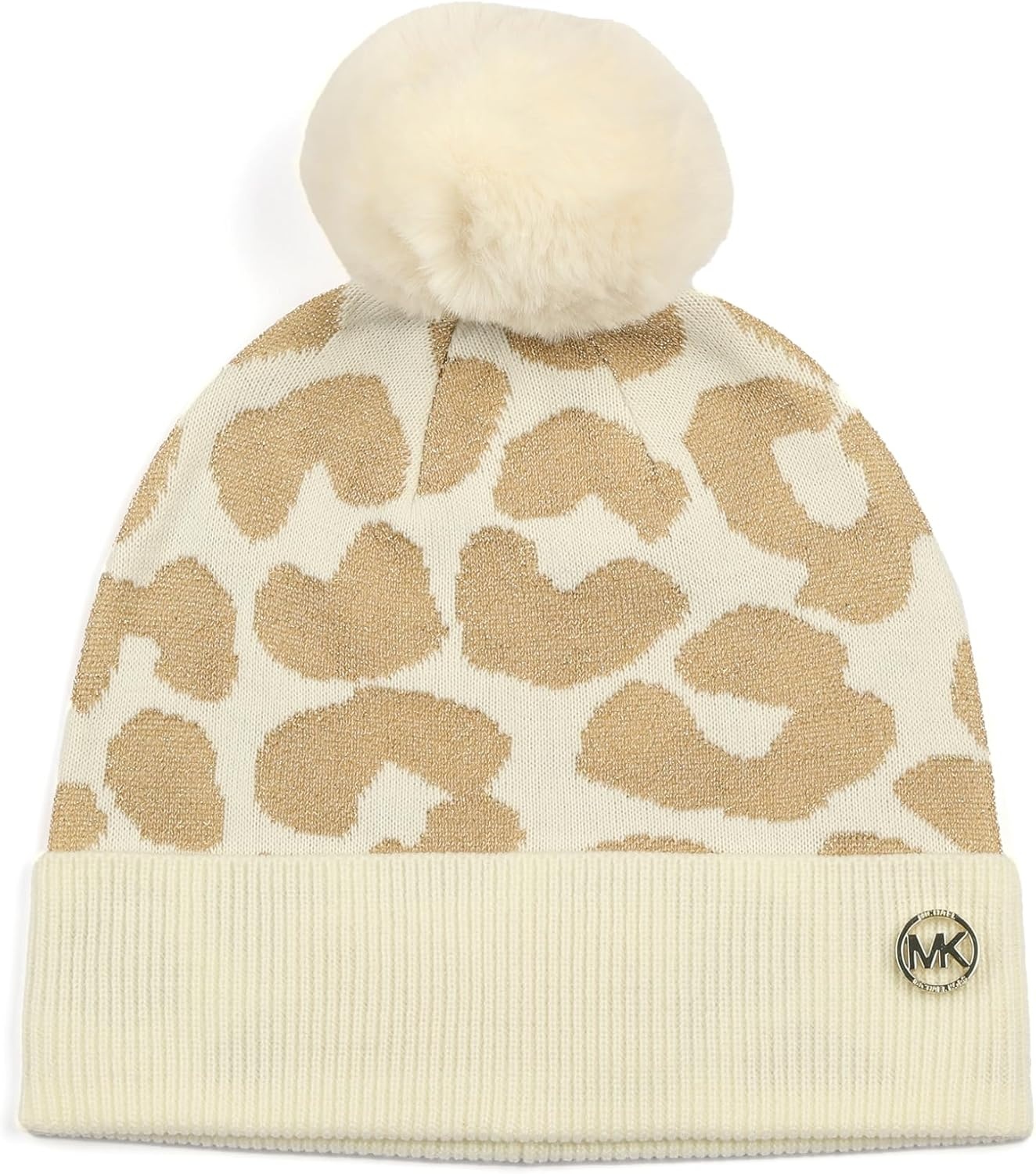 image:imageMichael Kors Womens Metallic Leopard Cuff Hat Stylish Beanie amp Fashion Accessory CapCream Gold Metalli