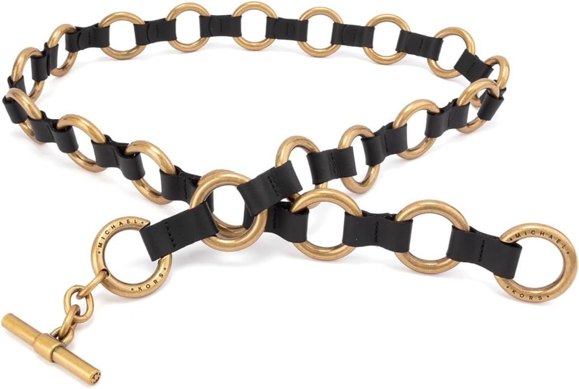 image:imageMichael Kors Womens Multi Ring Belt Stylish amp Versatile Fashion Accessory for Everyday WearBlackAntique Gold