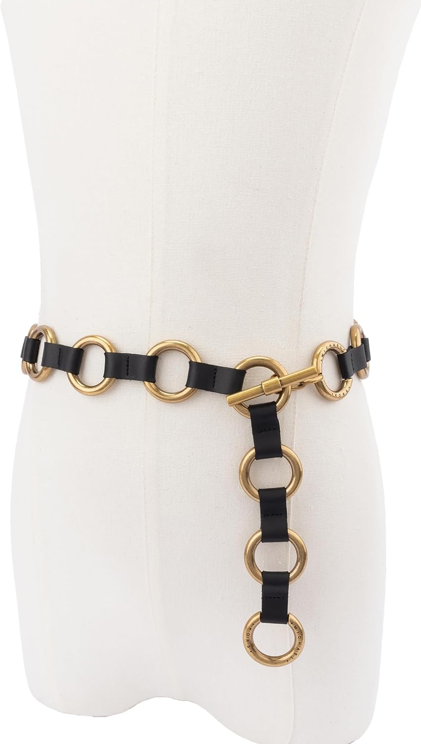 image:imageMichael Kors Womens Multi Ring Belt Stylish amp Versatile Fashion Accessory for Everyday WearBlackAntique Gold