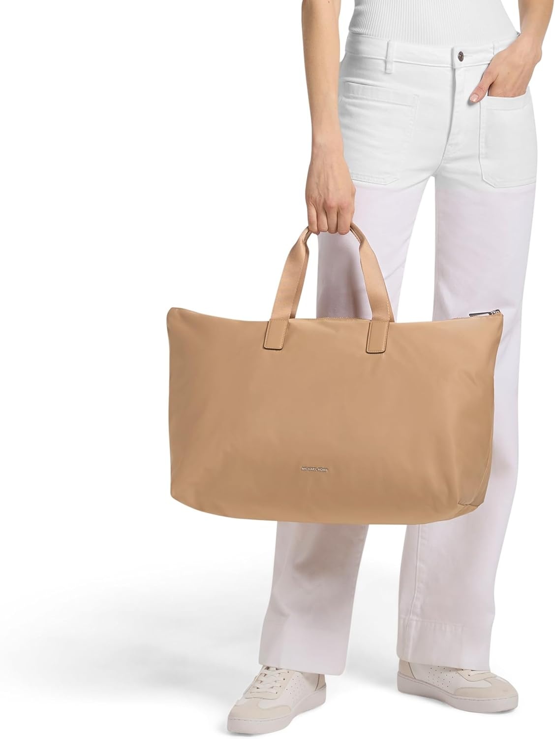 image:imageMichael Kors Womens Tanner Large Packable ToteSilvertone HardwareMk SignaturePeanut