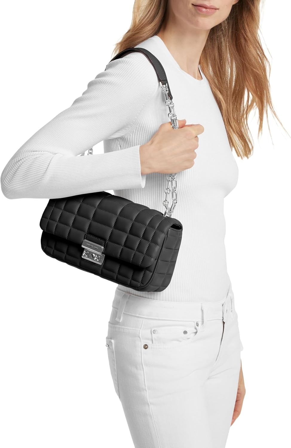 image:imageMichael Kors Womens Tribeca Large Convertible Chain Shoulder BagSilvertone HardwareBlack