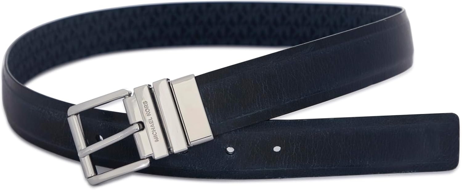 image:imageMichael Kors womens 15 Inch Reversible Belt With Flattened Edge Stylish Fashion AccessoryDark Chambray