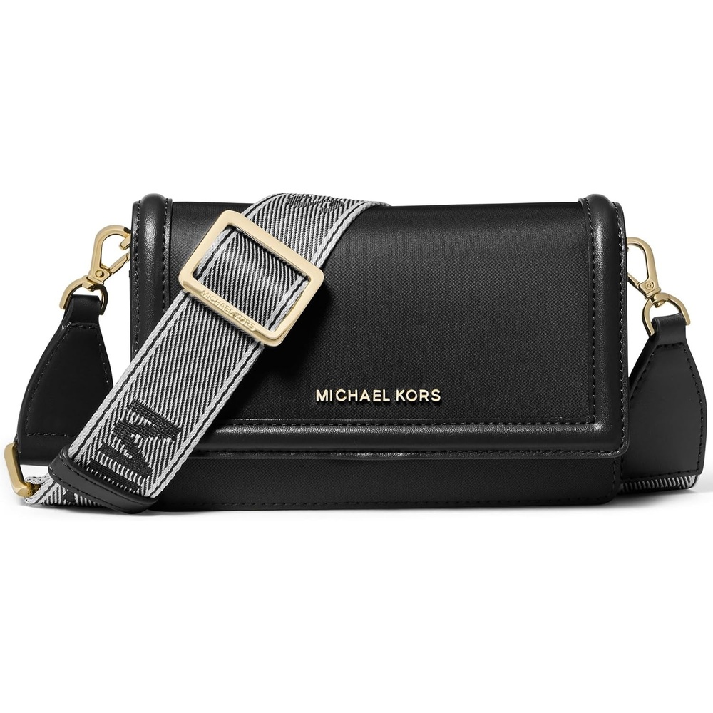 image:imageMICHAEL Michael Kors Jet Set Small Phone Web Strap CrossbodyGoldtone HardwareBlack