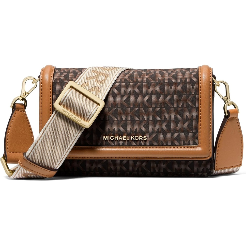 image:imageMICHAEL Michael Kors Jet Set Small Phone Web Strap CrossbodyGoldtone HardwareBrownAcorn