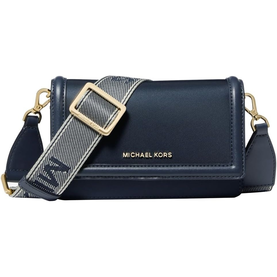 image:imageMICHAEL Michael Kors Jet Set Small Phone Web Strap CrossbodyGoldtone HardwareNavy