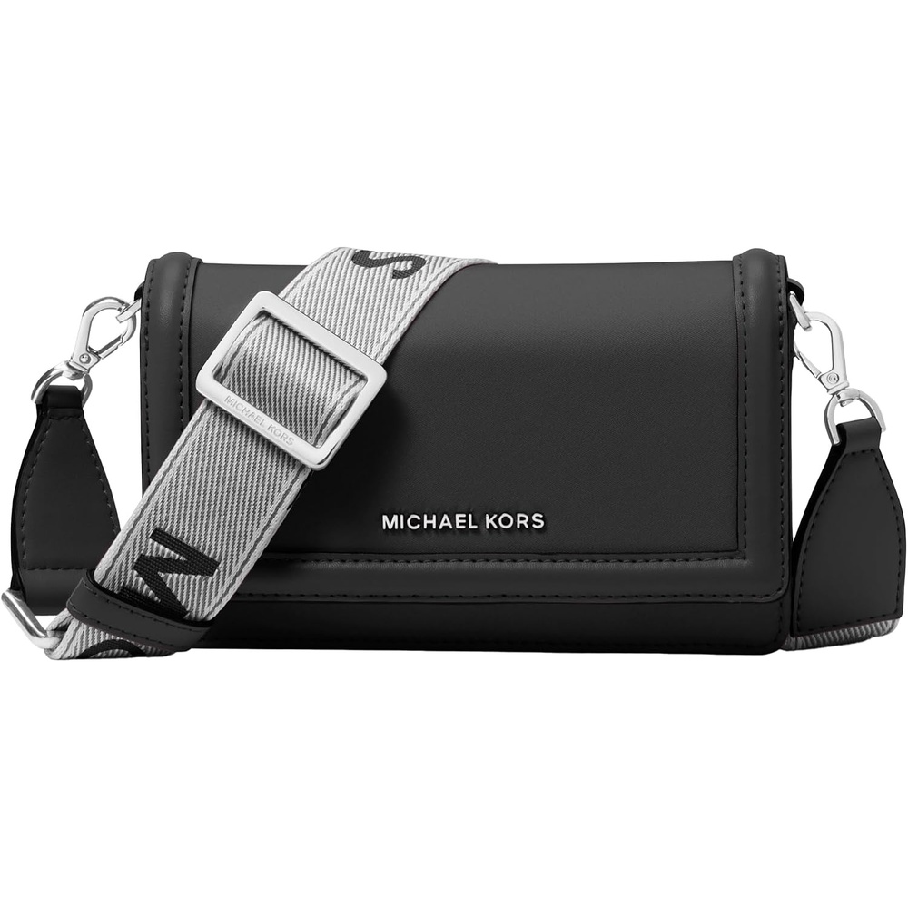 image:imageMICHAEL Michael Kors Jet Set Small Phone Web Strap CrossbodySilvertone HardwareNylonBlack