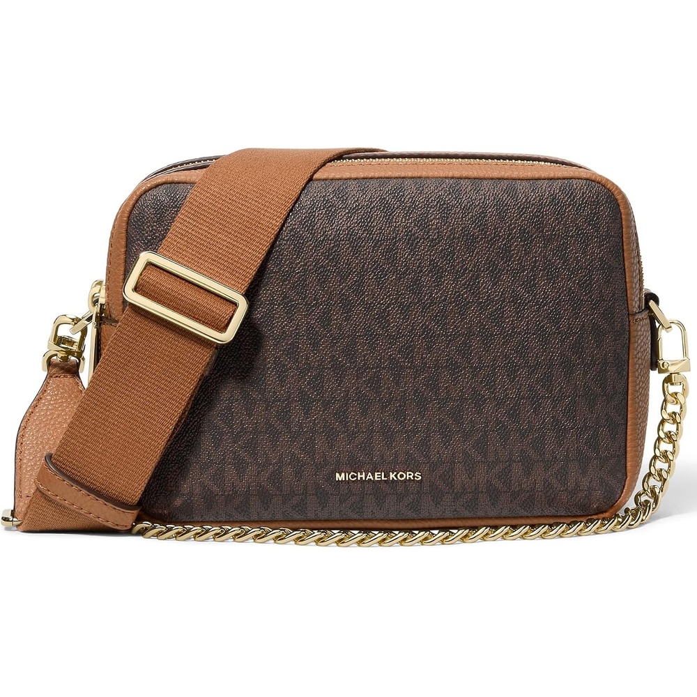 image:imageMichael Kors Bryant Medium Double Zip Chain Camera Crossbody BagBrownAcorn
