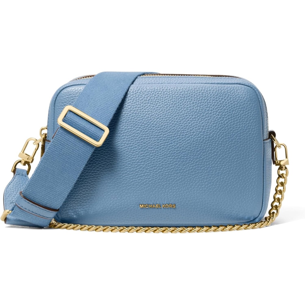 image:imageMichael Kors Bryant Medium Double Zip Chain Camera Crossbody BagGoldtone HardwareLeatherFrench Blue