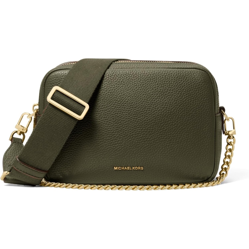 image:imageMichael Kors Bryant Medium Double Zip Chain Camera Crossbody BagGoldtone HardwarePebble LeatherIvy