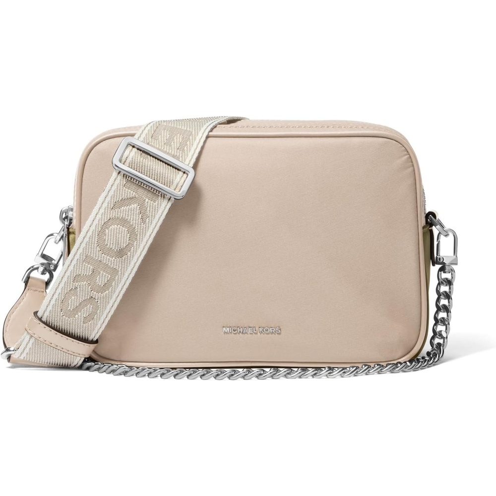 image:imageMichael Kors Bryant Medium Double Zip Chain Camera Crossbody BagLight Sand 1