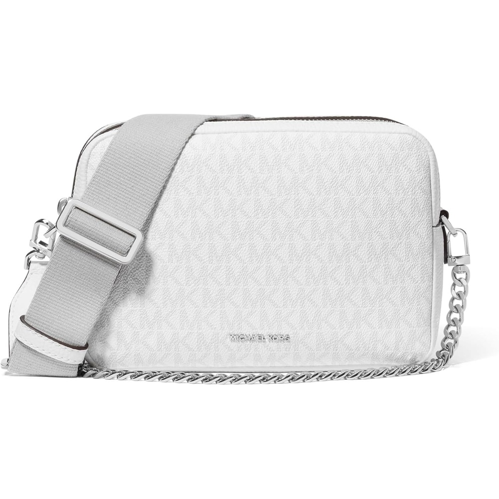 image:imageMichael Kors Bryant Medium Double Zip Chain Camera Crossbody BagOptic WhiteAluminum